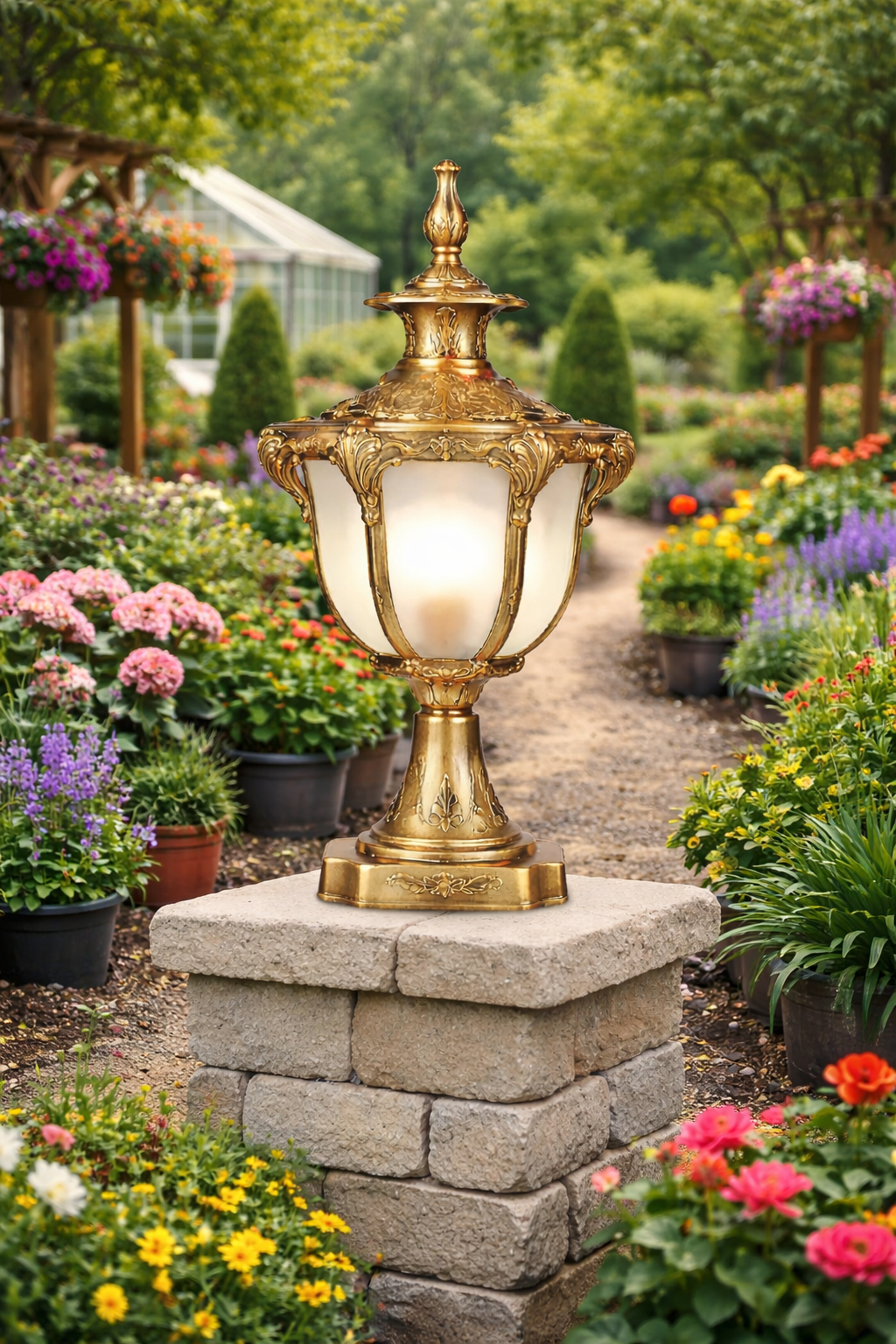 HDC Luxury Classic Gold Outdoor Gate & Pillar Lantern