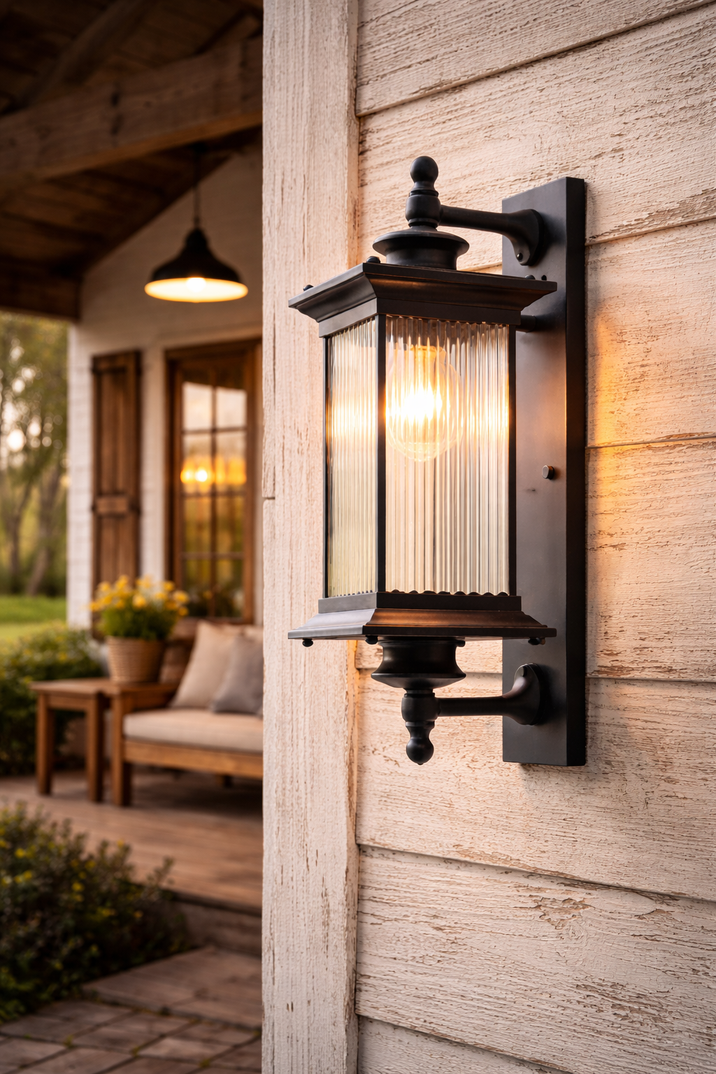 HDC Luxury Vintage Ribbed Glass Outdoor Wall Lantern