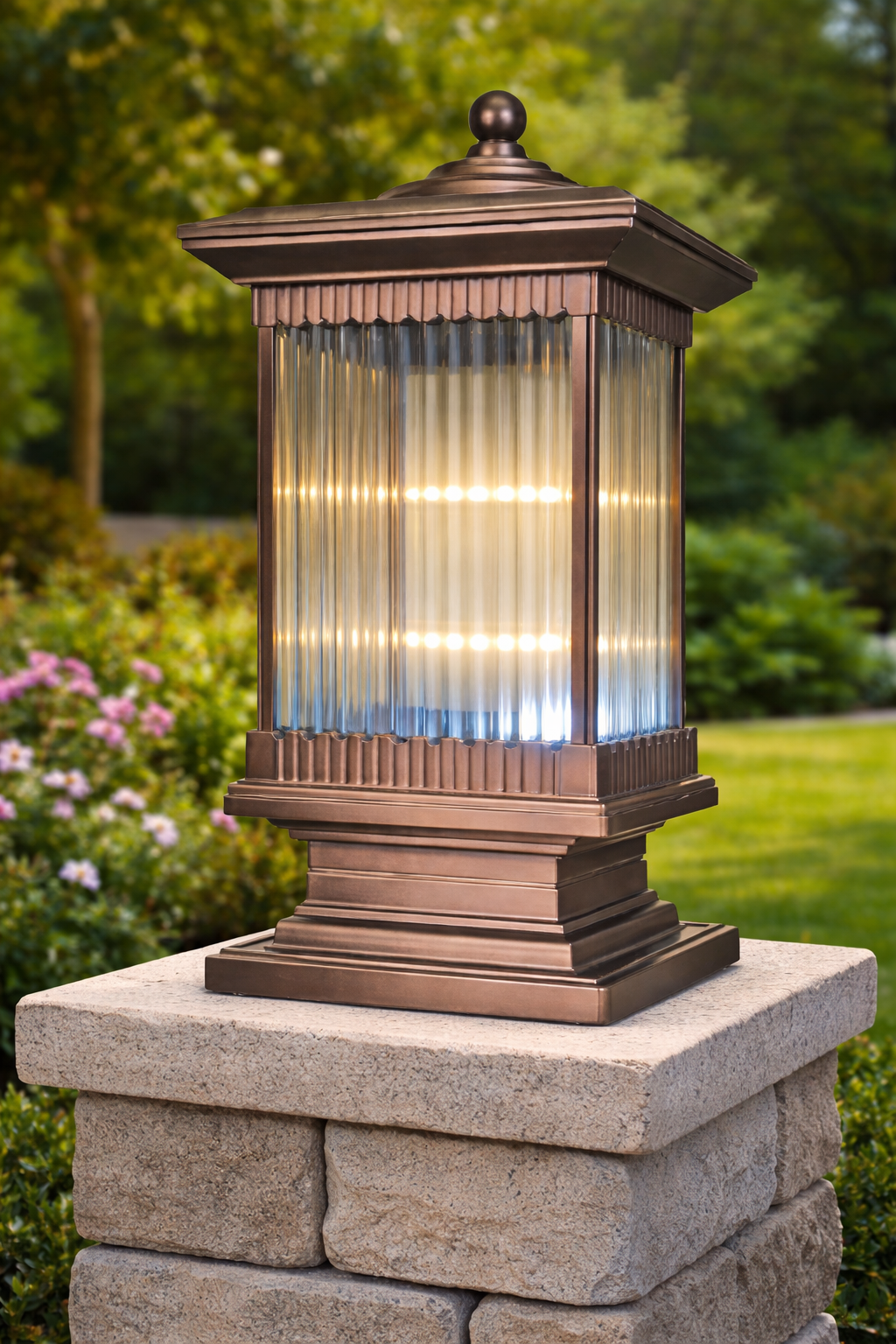 HDC Luxury Classic Coffee/Black/Gold Outdoor Pillar Gate Light for Outdoor Entrances