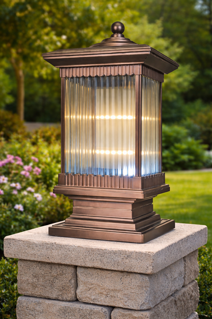 HDC Luxury Classic Coffee/Black/Gold Outdoor Pillar Gate Light for Outdoor Entrances