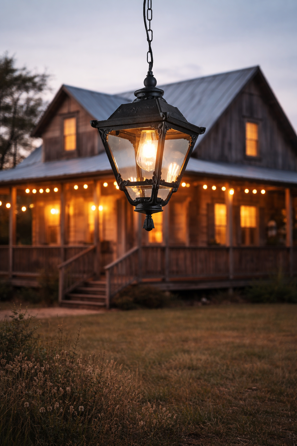 HDC Classic Black Rustic Outdoor Hanging Lantern for Farmhouse, Porch & Balcony