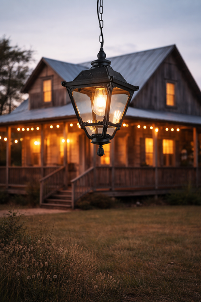 HDC Classic Black Rustic Outdoor Hanging Lantern for Farmhouse, Porch & Balcony