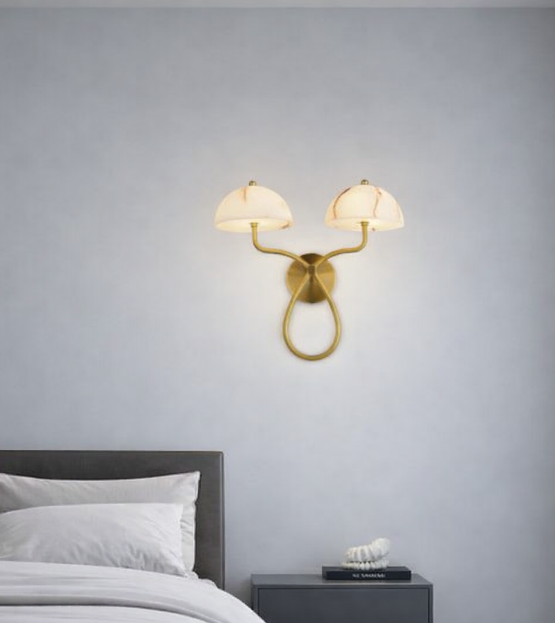 HDC Gold Finish Luxury Dual Dome Marble Glass Wall Light for Living Room