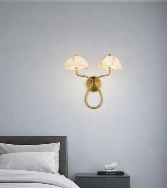 HDC Gold Finish Luxury Dual Dome Marble Glass Wall Light for Living Room