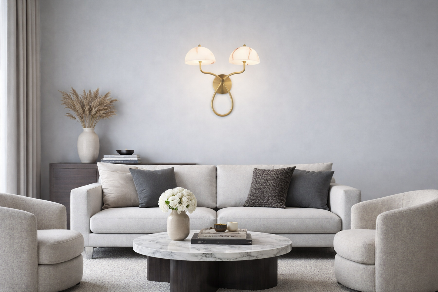 HDC Gold Finish Luxury Dual Dome Marble Glass Wall Light for Living Room