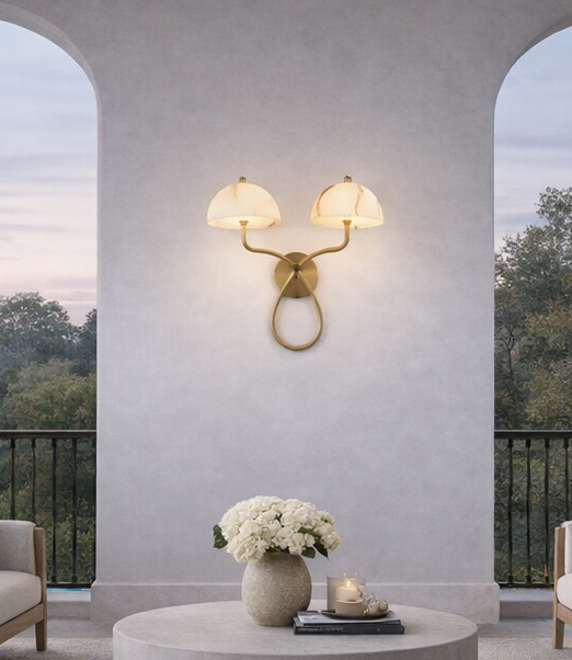 HDC Gold Finish Luxury Dual Dome Marble Glass Wall Light for Living Room