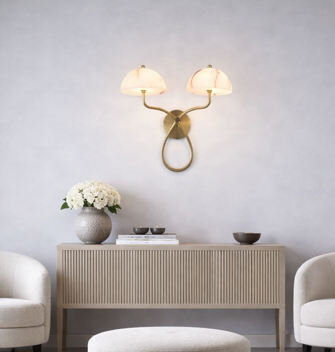 HDC Gold Finish Luxury Dual Dome Marble Glass Wall Light for Living Room