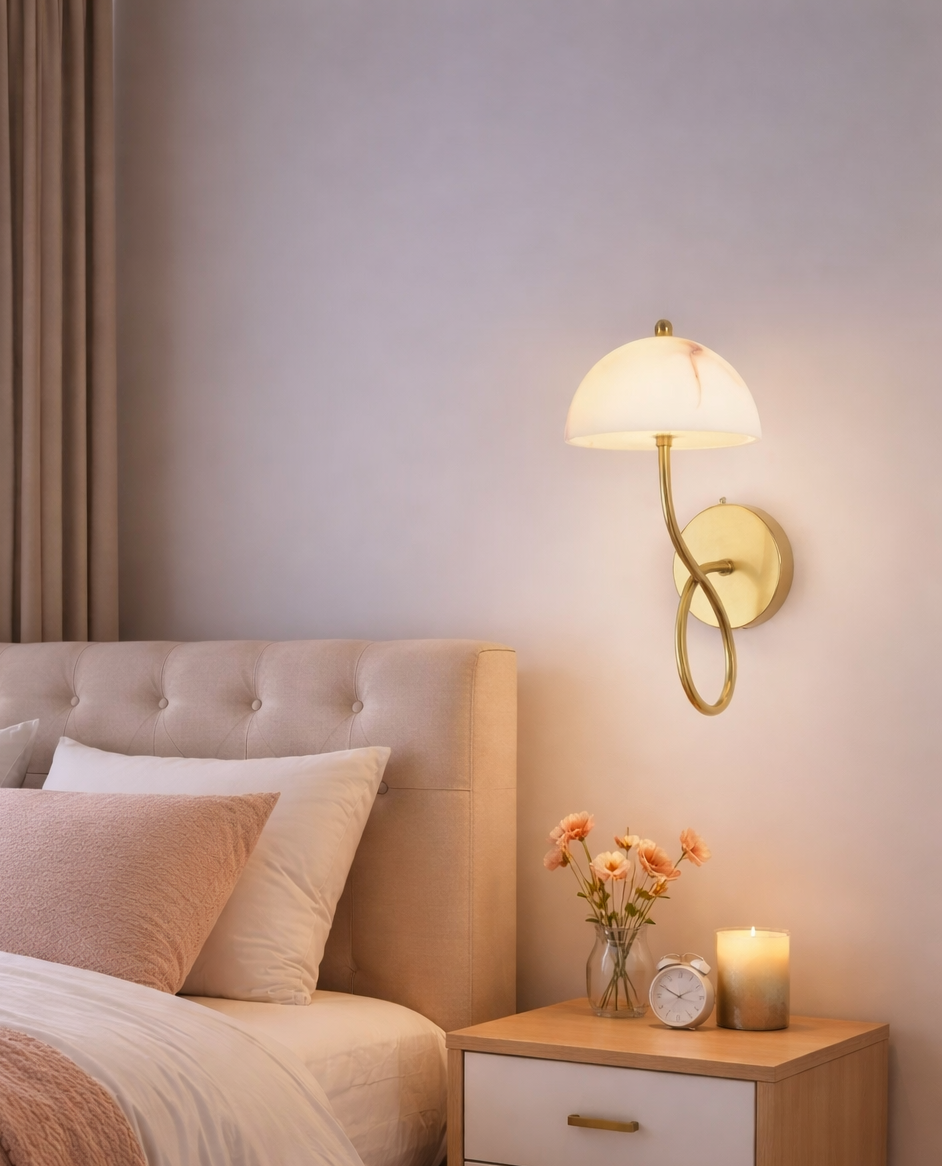 HDC Gold Finish Luxury Curved Marble Shade Wall Light for Living Room