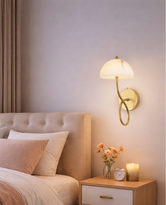 HDC Gold Finish Luxury Curved Marble Shade Wall Light for Living Room