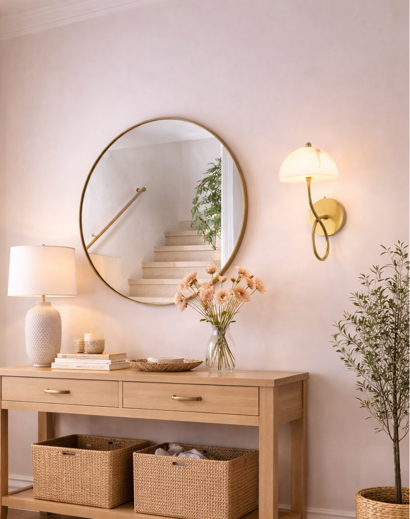 HDC Gold Finish Luxury Curved Marble Shade Wall Light for Living Room