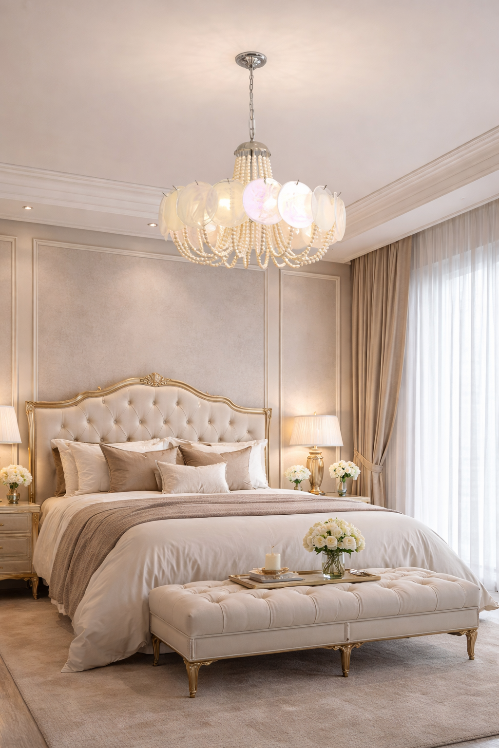HDC 600mm Luxury Pearl Shell Beaded Chandelier Light for Living Room