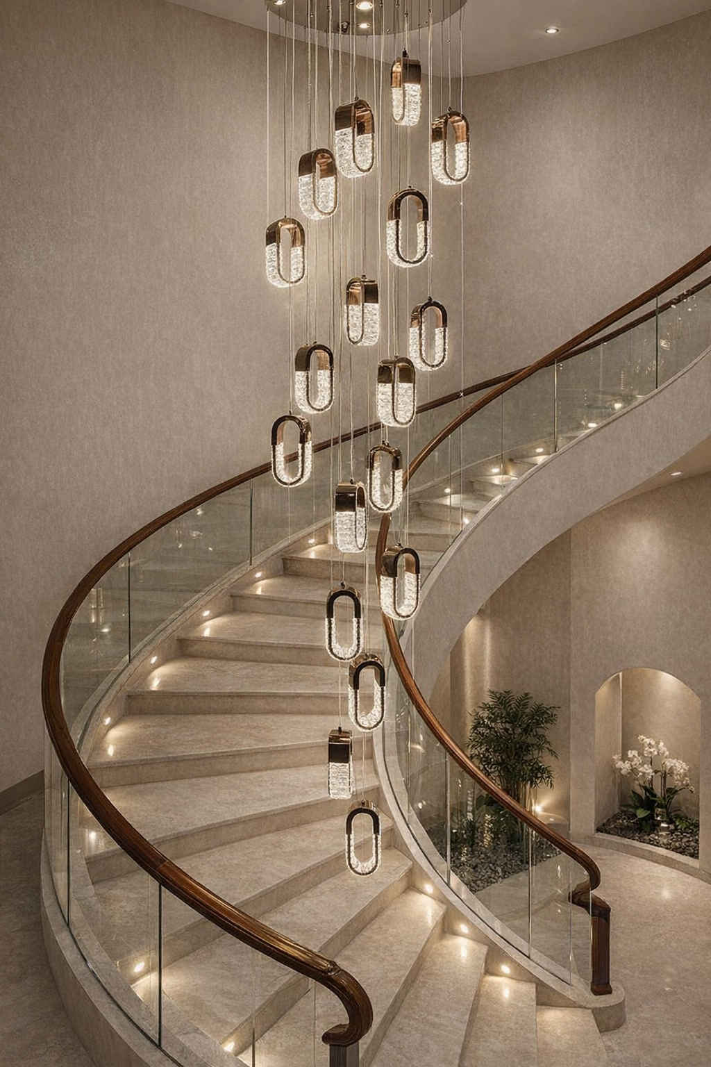 HDC 18 Lights Luxury Crystal Double Height Chandelier for Staircase & Lobby