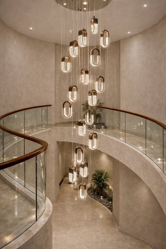 HDC 18 Lights Luxury Crystal Double Height Chandelier for Staircase & Lobby
