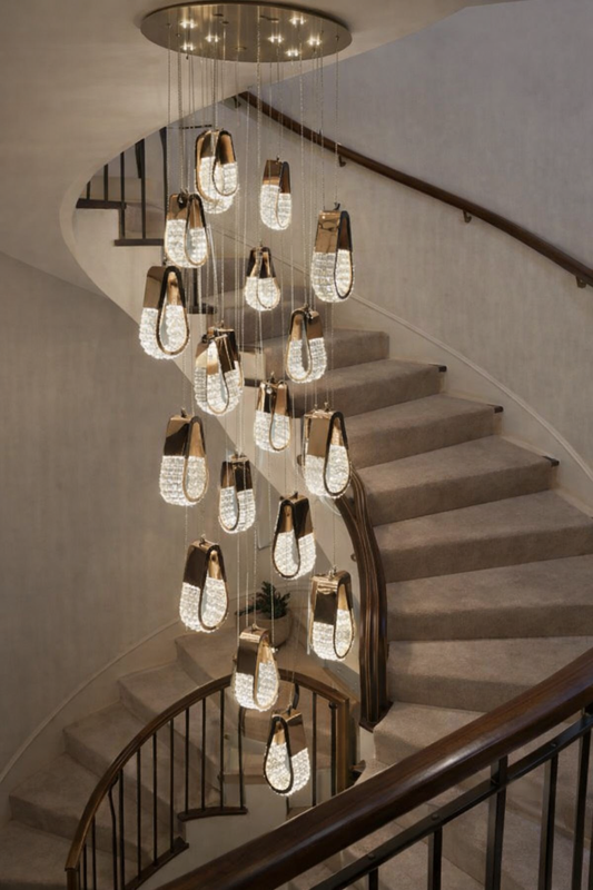 HDC 18 Lights Luxury Crystal Double Height Chandelier for Staircase & Lobby