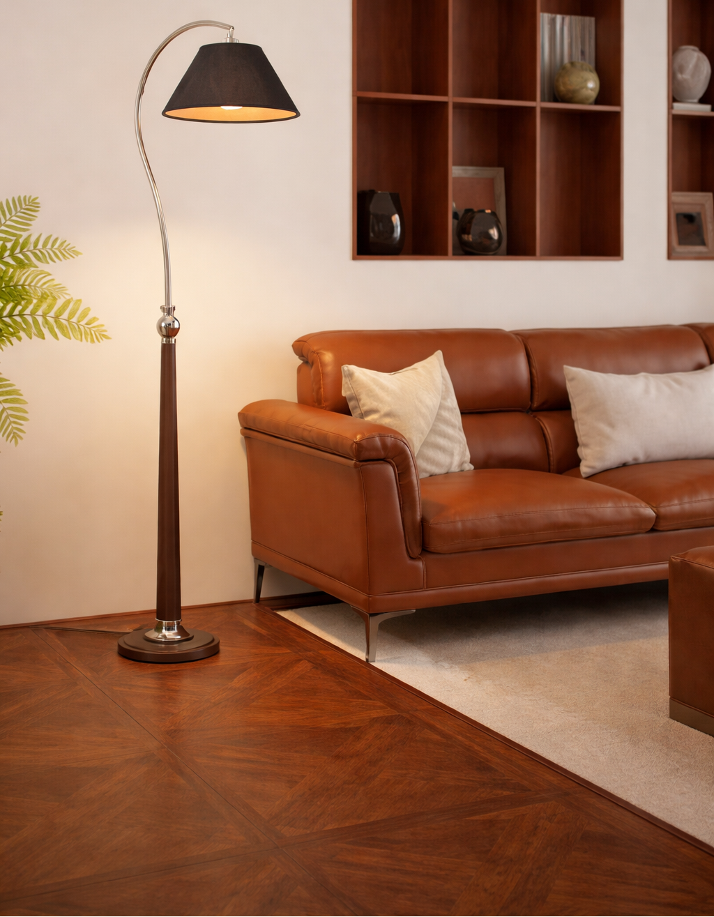HDC Luxury Wooden Floor Lamp with Fabric Shade for Bedroom, Living Room