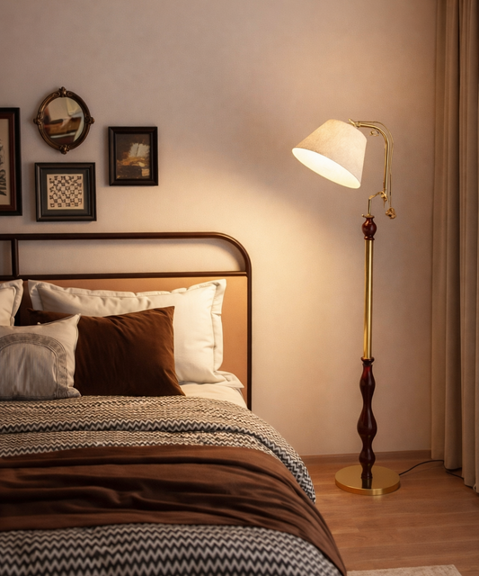 HDC Luxury Wooden & Metal Floor Lamp with Fabric Shade