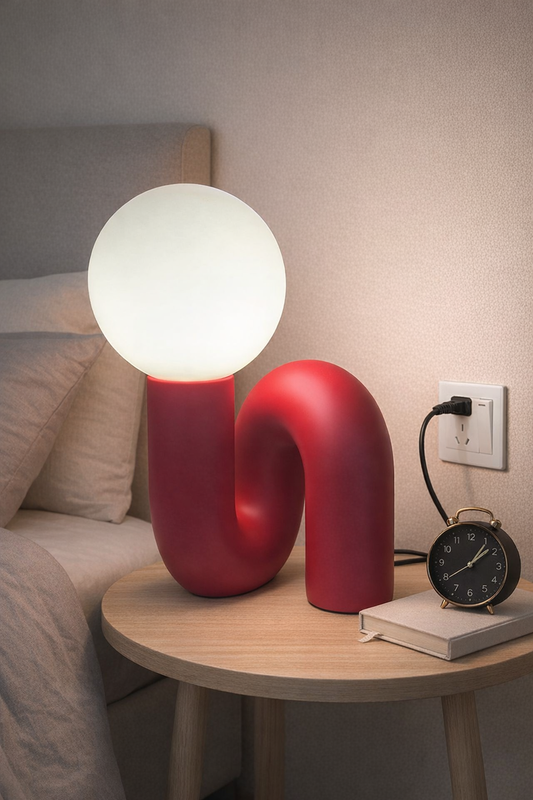 HDC Modern Sculptural Red Loop Table Lamp for bedroom, kids room