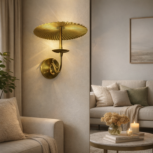 HDC Luxury Gold Fluted Disc Wall Light for Bedroom, Living Room