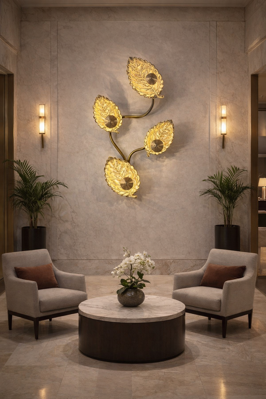 HDC Luxury Golden Leaf Designer Wall Light for Living Room, Bedroom