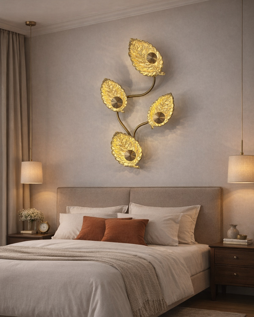 HDC Luxury Golden Leaf Designer Wall Light for Living Room, Bedroom