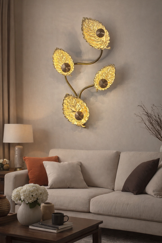 HDC Luxury Golden Leaf Designer Wall Light for Living Room, Bedroom