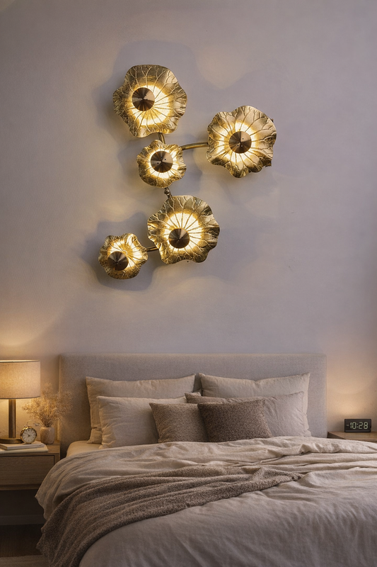 HDC Luxury Golden Floral LED Wall Light for Living Room, Bedroom