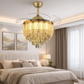 HDC 42 Inches Luxury Crystal Ceiling Fan Chandelier with Leaf Design