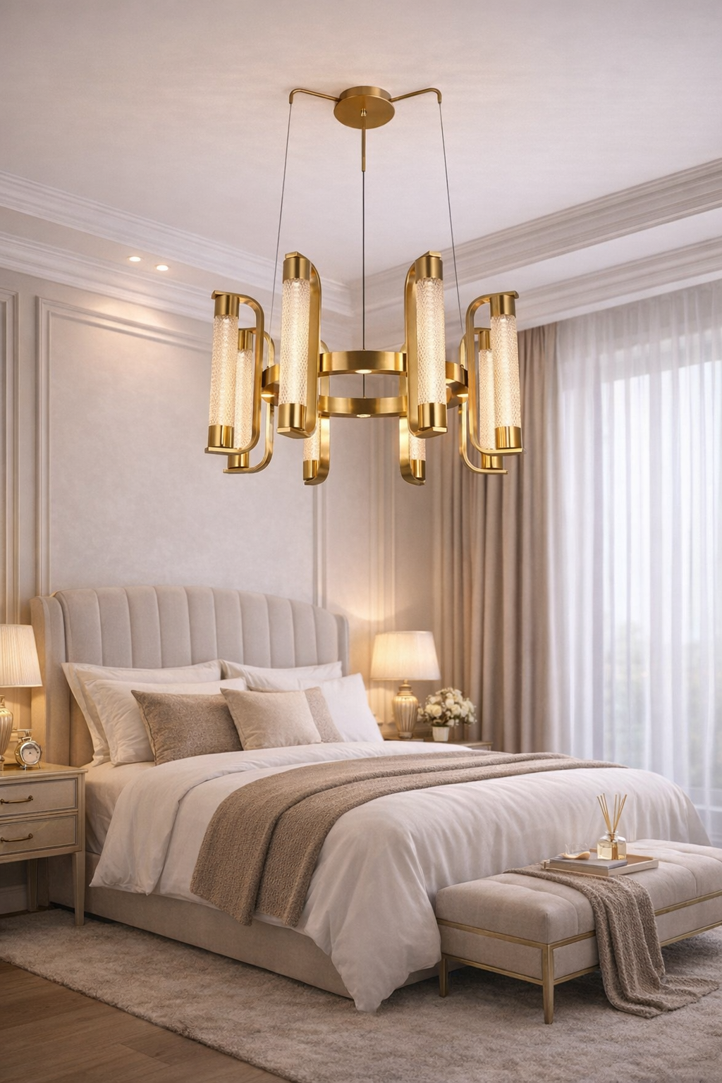 HDC 8 Lights Luxury Gold Ring Chandelier with Crystal Diffusers for Living Room