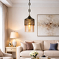 HDC Vintage Antique Brass Hanging Pendant Light with Amber Glass Shade