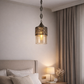 HDC Vintage Antique Brass Hanging Pendant Light with Amber Glass Shade