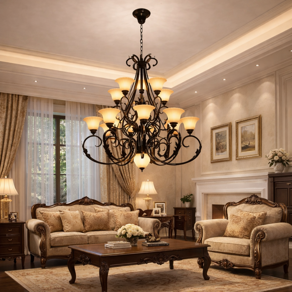 HDC 10 Lights Luxury Classic Multi-Arm Chandelier for Living Room