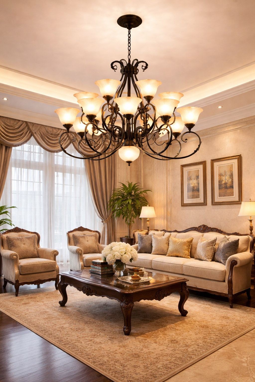 HDC Luxury 9 Lights Vintage Multi-Arm Chandelier Light for Living Room & Dining Area