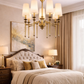 HDC 8 Lights Luxury Gold Body Fabric Shade Chandelier for Living Room