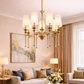 HDC 8 Lights Luxury Gold Body Fabric Shade Chandelier for Living Room
