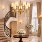 HDC 8 Lights Luxury Classic Crystal Arm Gold Finish Chandelier with Fabric Shades for Living Room