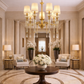 HDC 8 Lights Luxury Classic Crystal Arm Gold Finish Chandelier with Fabric Shades for Living Room