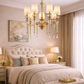 HDC 8 Lights Luxury Classic Crystal Arm Gold Finish Chandelier with Fabric Shades for Living Room