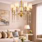 HDC 8 Lights Luxury Classic Crystal Arm Gold Finish Chandelier with Fabric Shades for Living Room