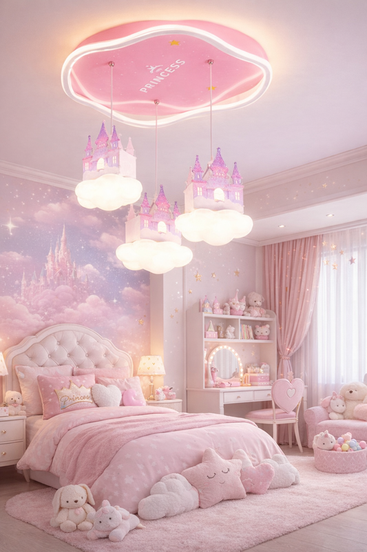 HDC Princess Castle Cloud Chandelier for Kids Room, Baby Girl Room