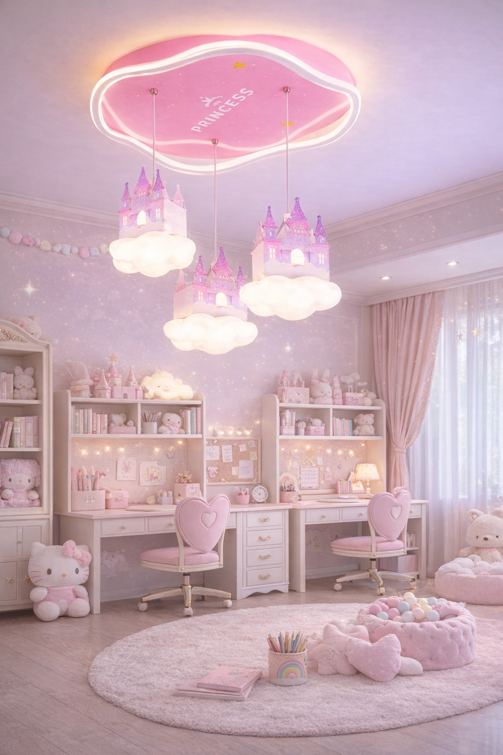 HDC Princess Castle Cloud Chandelier for Kids Room, Baby Girl Room