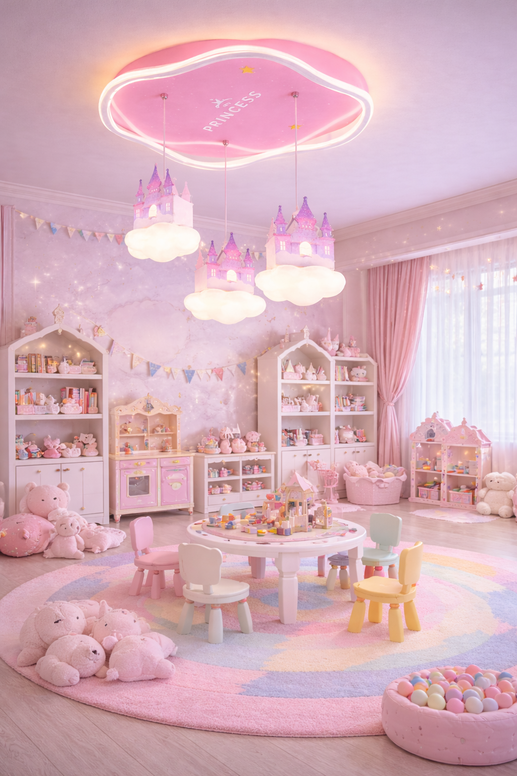 HDC Princess Castle Cloud Chandelier for Kids Room, Baby Girl Room