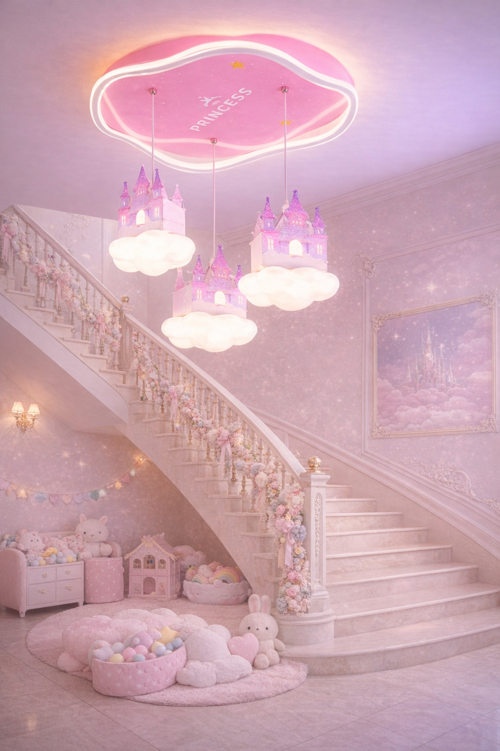HDC Princess Castle Cloud Chandelier for Kids Room, Baby Girl Room