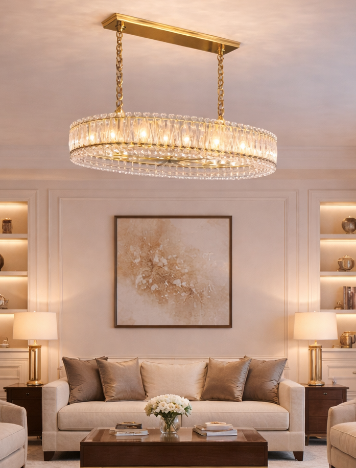HDC 800mm Luxury Crystal Oval Ring Chandelier in Gold Finish for Dining & Living Spaces