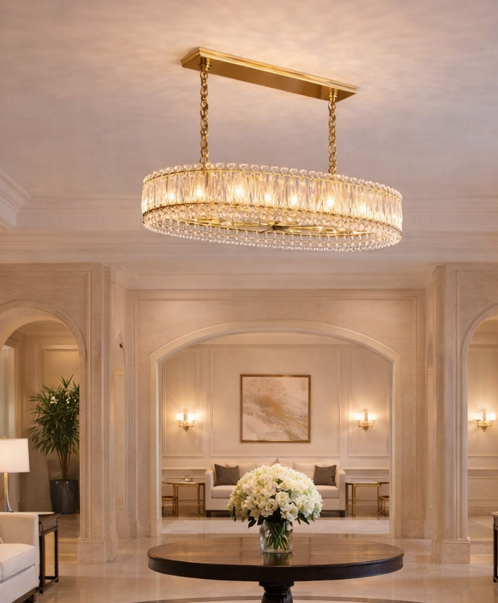 HDC 800mm Luxury Crystal Oval Ring Chandelier in Gold Finish for Dining & Living Spaces