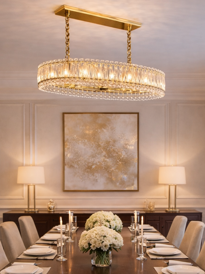 HDC 800mm Luxury Crystal Oval Ring Chandelier in Gold Finish for Dining & Living Spaces