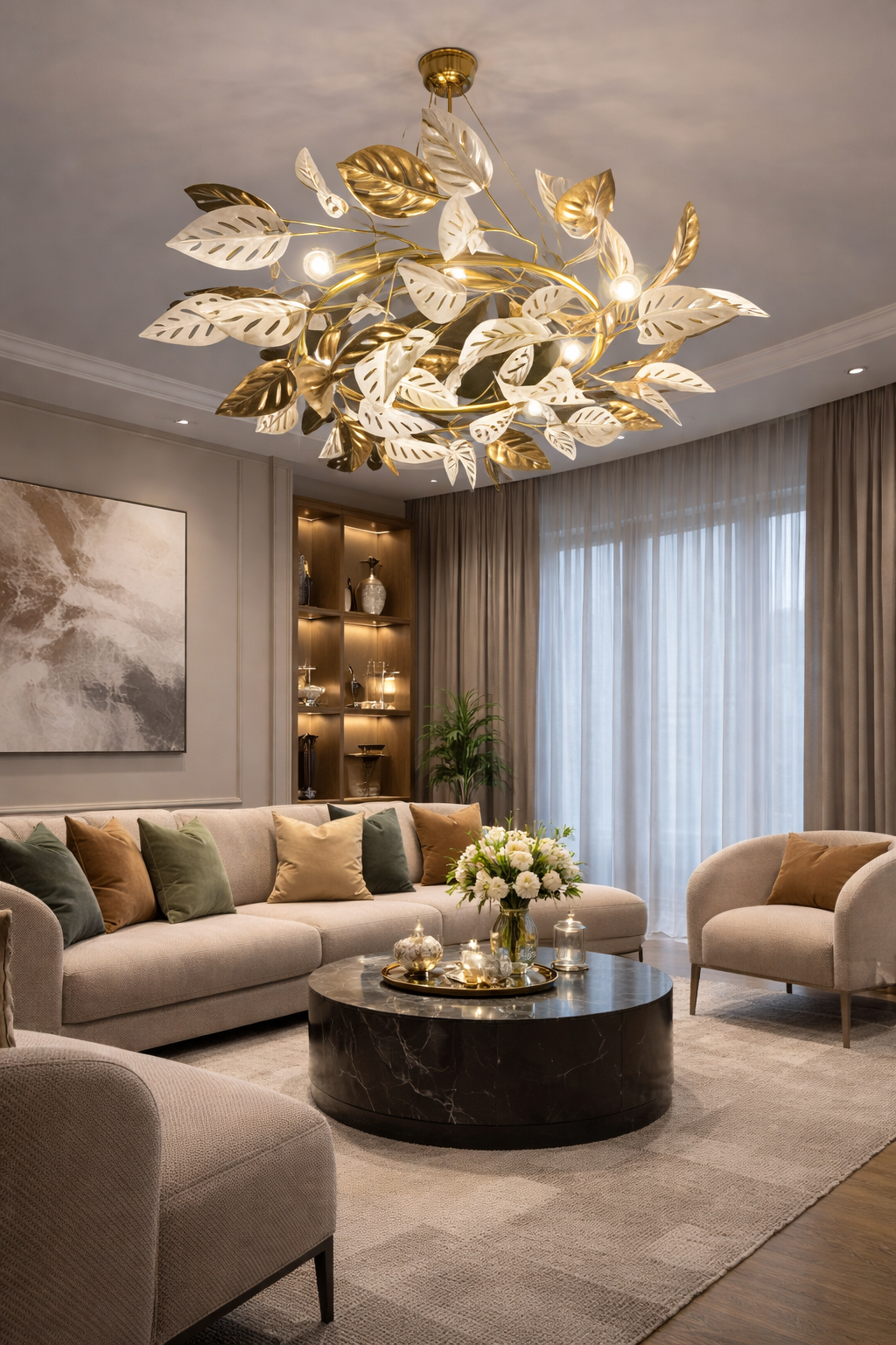 HDC Luxury Leaf Design Gold Chandelier Light