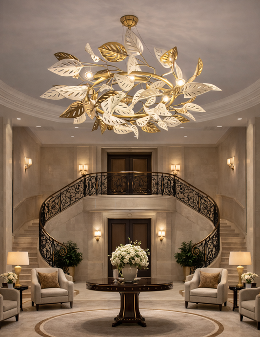 HDC Luxury Leaf Design Gold Chandelier Light