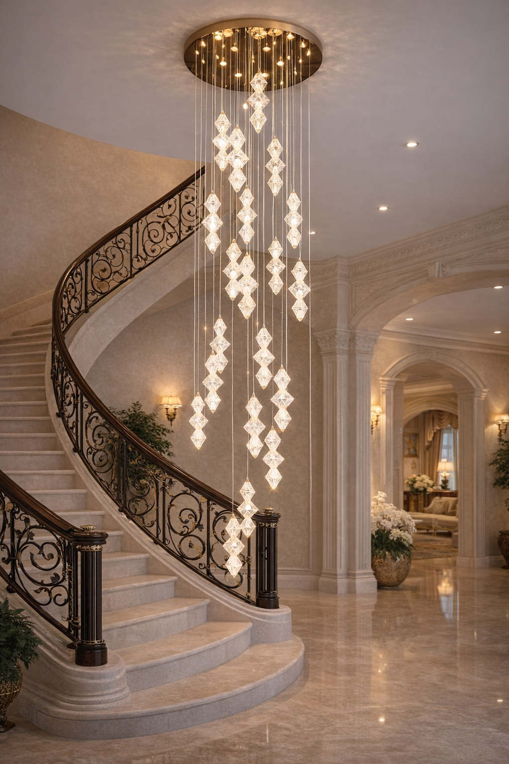 HDC 21 Lights Luxury Crystal Cascade Double Height Chandelier