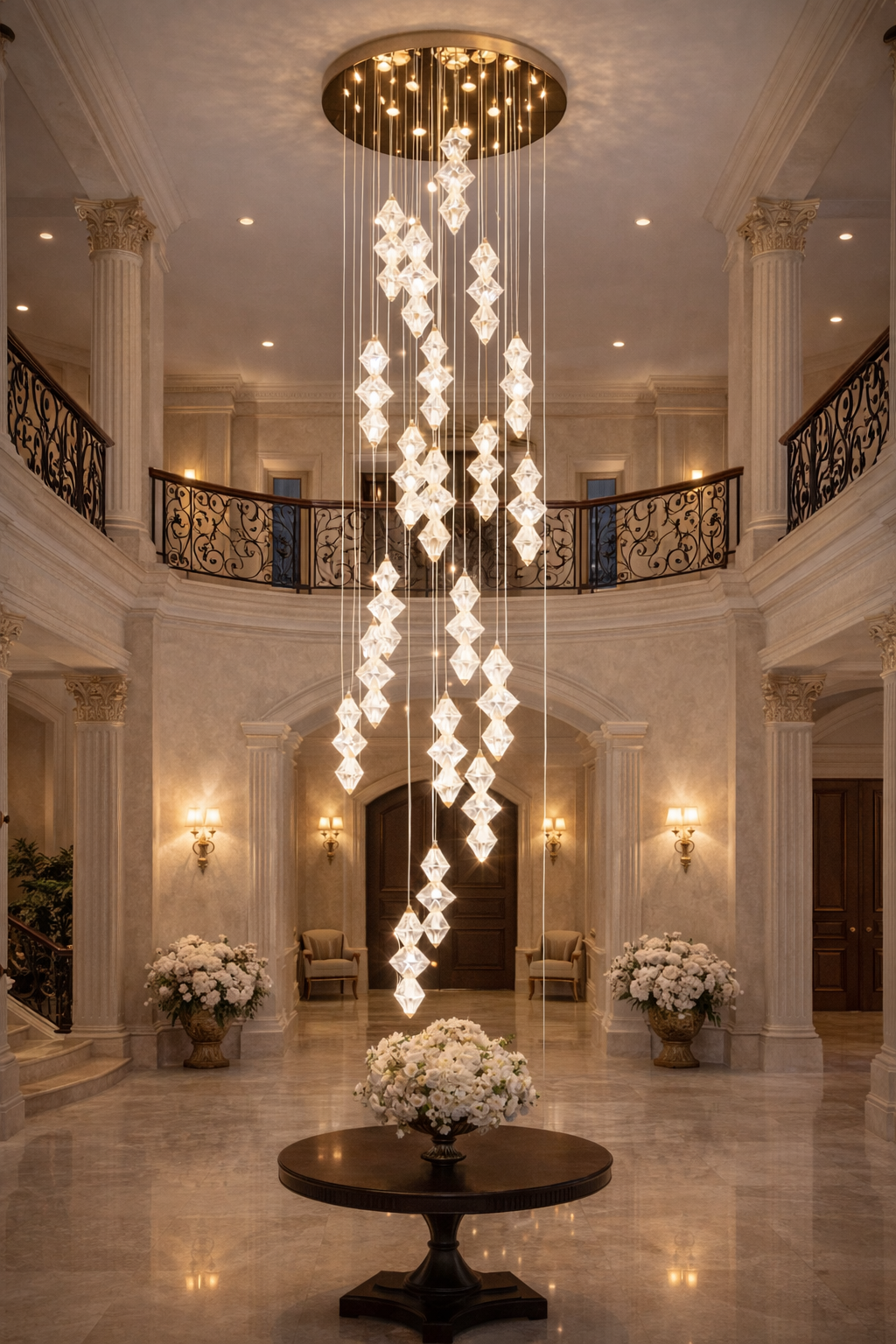 HDC 21 Lights Luxury Crystal Cascade Double Height Chandelier