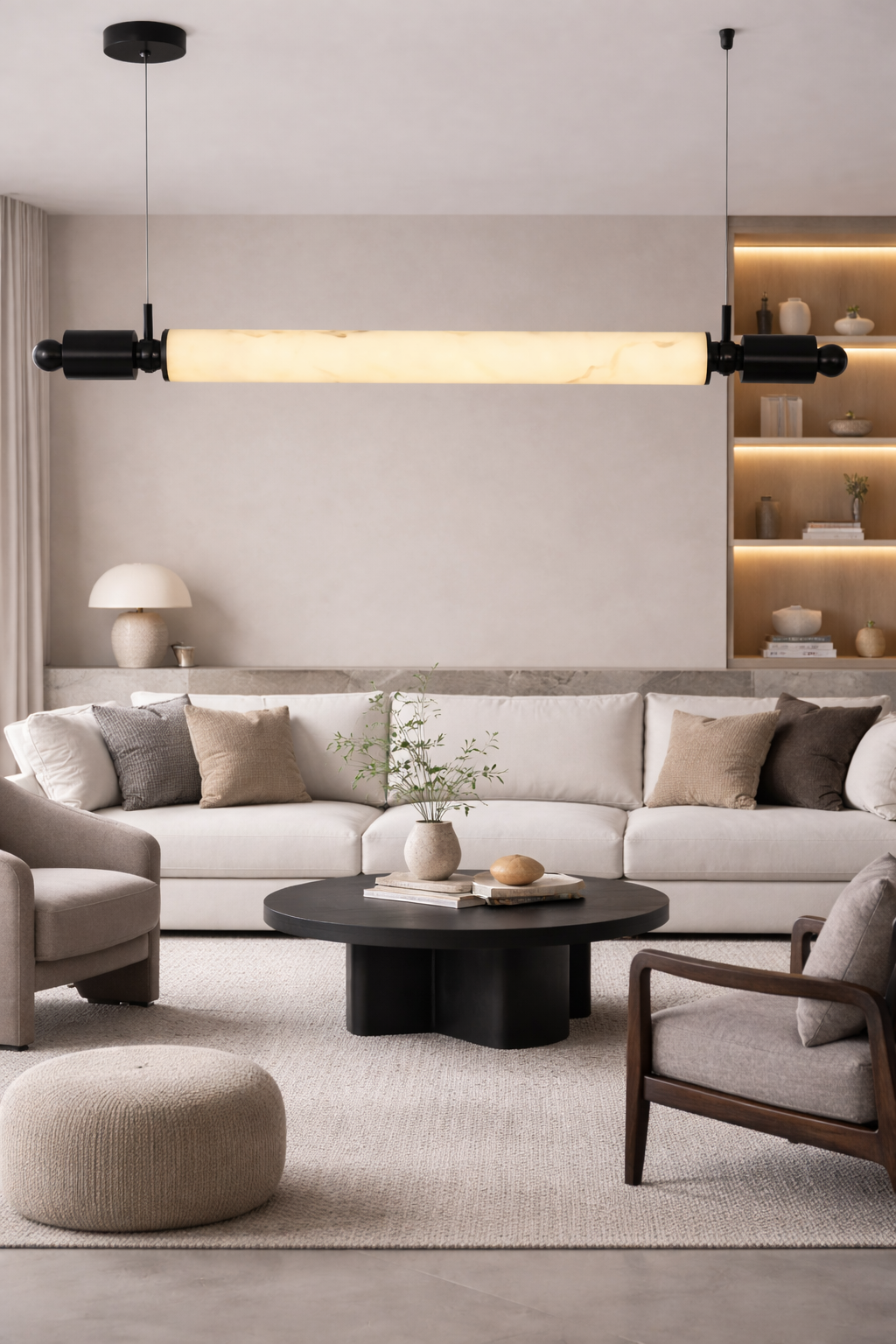 HDC Luxury Marble Finish Modern Designer Hanging Linear Chandelier for Dining Table & Kitchen Island